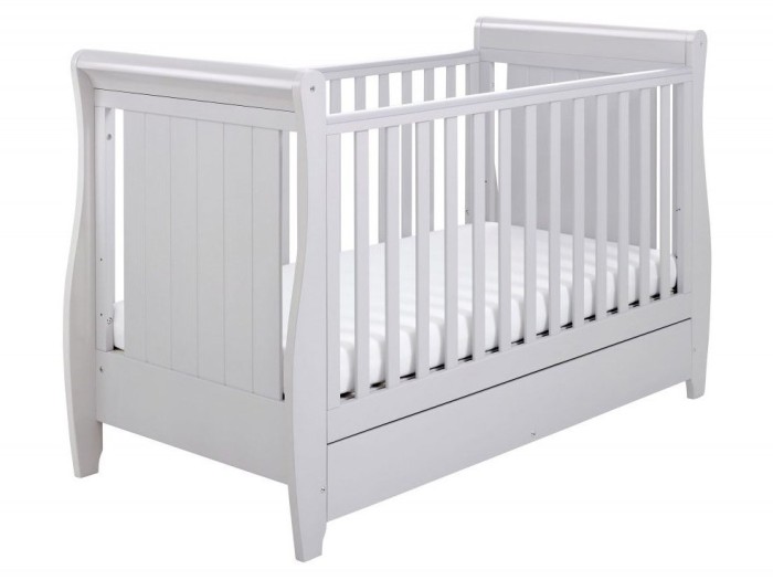 Babymore Stella Sleigh Drop Side Cot Bed – Grey