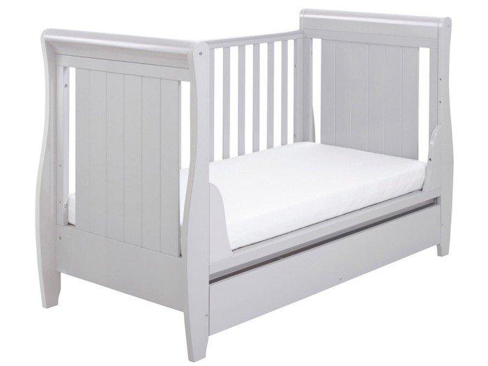 Babymore Stella Sleigh Drop Side Cot Bed – Grey