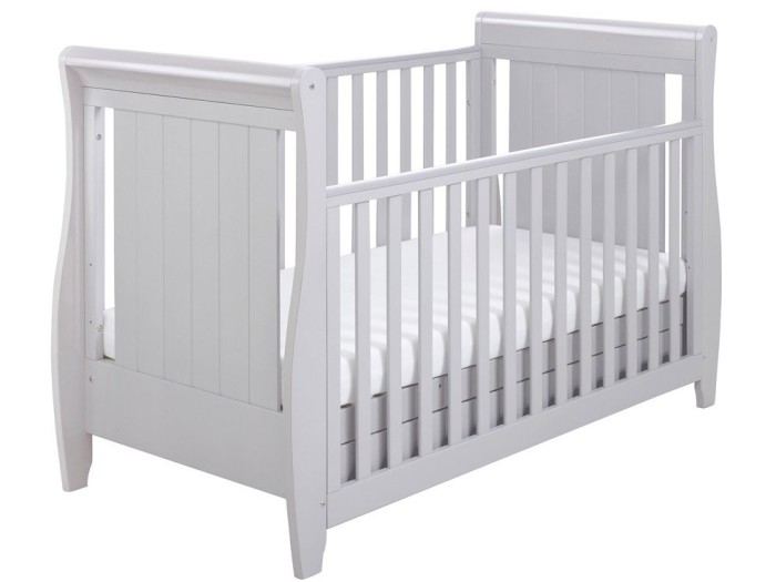 Babymore Stella Sleigh Drop Side Cot Bed – Grey