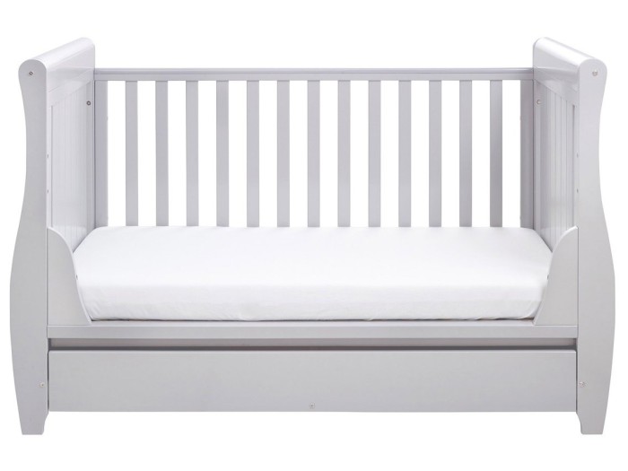 Babymore Stella Sleigh Drop Side Cot Bed – Grey