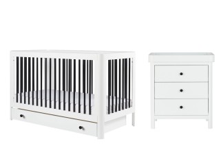 Ickle Bubba Tenby Cot Bed, Under Drawer and Changing Unit - Mono 2