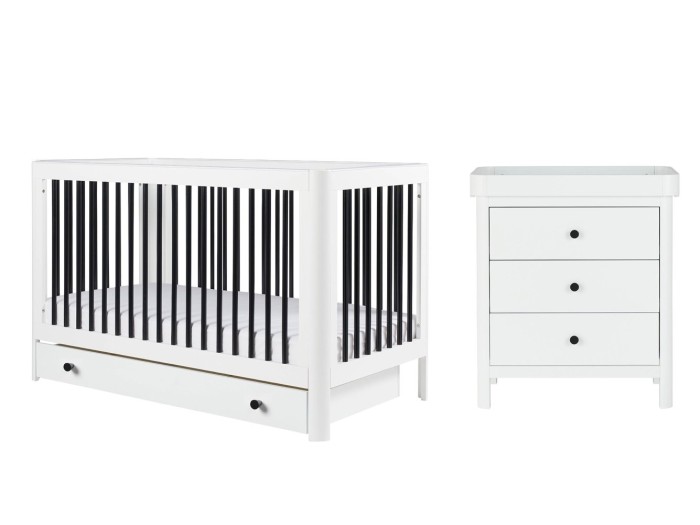 Ickle Bubba Tenby Cot Bed, Under Drawer and Changing Unit - Mono