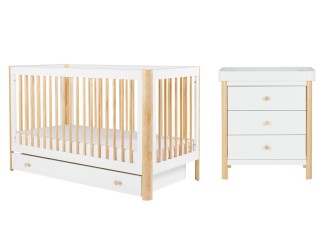 Ickle Bubba Tenby Cot Bed, Under Drawer and Changing Unit - Scandi White 2