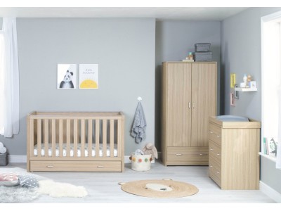 Babymore Luno 3 Piece Room Set with Drawer - Oak