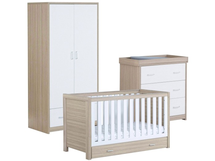 Babymore Luno 3 Piece Room Set With Drawer – Oak White