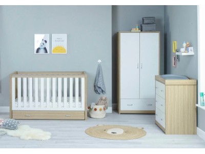 Babymore Luno 3 Piece Room Set With Drawer – Oak White