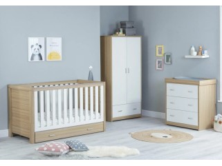 Babymore Luno 3 Piece Room Set With Drawer – Oak White