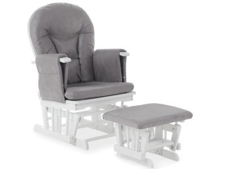 Obaby Reclining Glider Chair And Stool - White with Grey Cushion 2