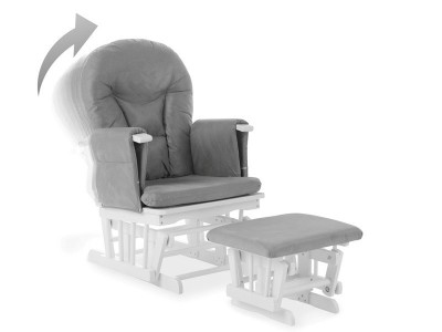 Obaby Reclining Glider Chair And Stool - White with Grey Cushion