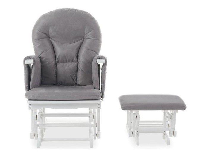 Obaby Reclining Glider Chair And Stool - White with Grey Cushion