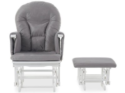 Obaby Reclining Glider Chair And Stool - White with Grey Cushion