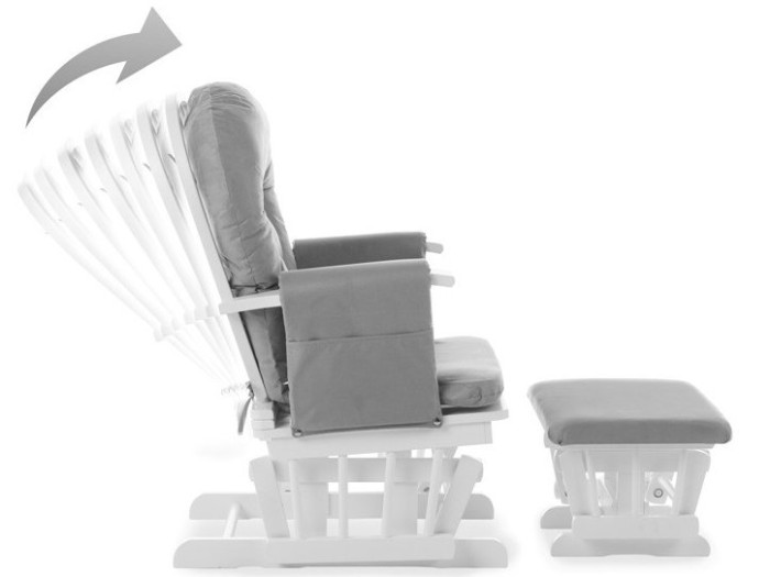 Obaby Reclining Glider Chair And Stool - White with Grey Cushion