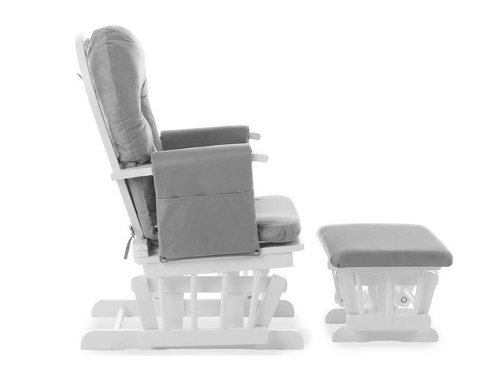 Obaby Reclining Glider Chair And Stool - White with Grey Cushion