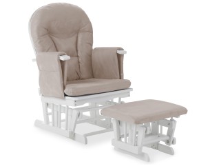 Obaby Reclining Glider Chair And Stool - White with Sand Cushion 2