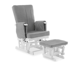 Obaby Deluxe Reclining Glider Chair And Stool - White with Grey Cushion 2