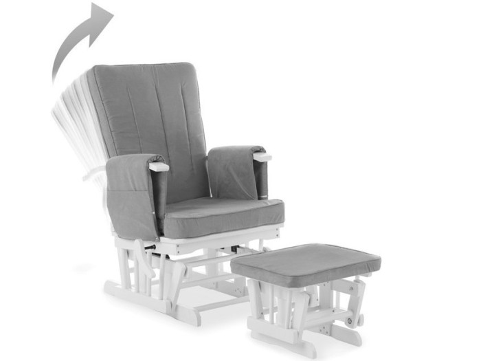 Obaby Deluxe Reclining Glider Chair And Stool - White with Grey Cushion