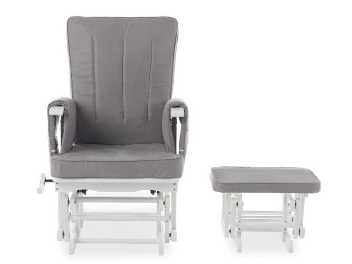 Obaby Deluxe Reclining Glider Chair And Stool - White with Grey Cushion