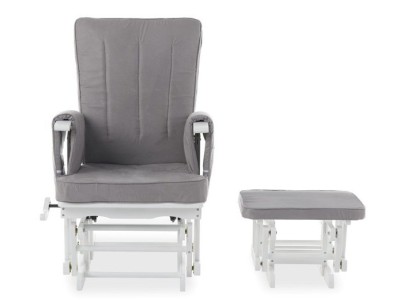 Obaby Deluxe Reclining Glider Chair And Stool - White with Grey Cushion