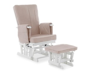 Obaby Deluxe Reclining Glider Chair And Stool - White with Sand Cushion 2