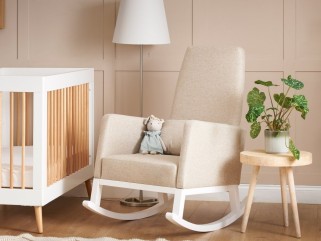 Obaby High Back Rocking Chair - White with Oatmeal Cushions