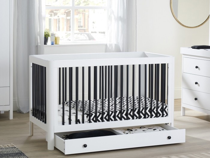 Ickle Bubba Tenby Cot Bed and Under Drawer - Mono