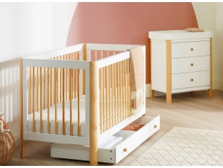 Ickle Bubba Tenby Cot Bed, Under Drawer and Changing Unit - Scandi White
