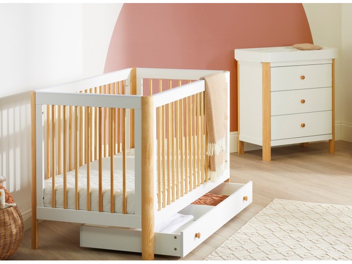 Ickle Bubba Tenby Cot Bed, Under Drawer and Changing Unit - Scandi White