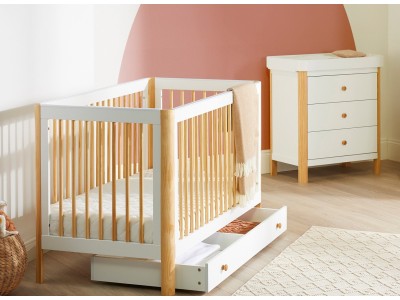 Ickle Bubba Tenby Cot Bed, Under Drawer and Changing Unit - Scandi White