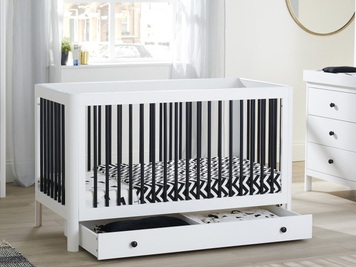Ickle Bubba Tenby Cot Bed, Under Drawer and Changing Unit - Mono