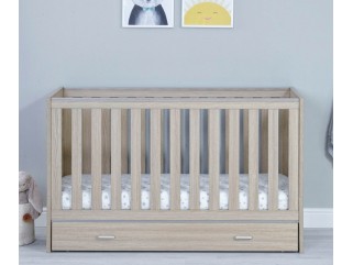 Babymore Veni Cot Bed With Drawer - Oak 2