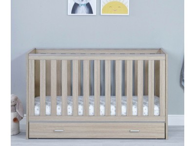 Babymore Veni Cot Bed With Drawer - Oak