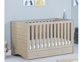 Babymore Veni Cot Bed With Drawer - Oak
