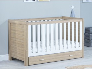 Babymore Luno Cot Bed With Drawer - Oak White