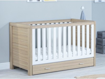 Babymore Luno Cot Bed With Drawer - Oak White