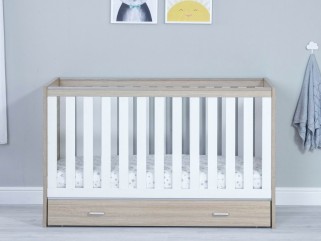 Babymore Veni Cot Bed With Drawer – Oak White 2