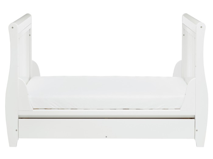 Babymore Stella Sleigh Drop Side Cot Bed – White