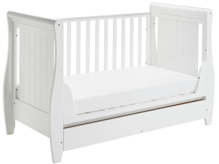 Babymore Stella Sleigh Drop Side Cot Bed – White