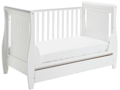 Babymore Stella Sleigh Drop Side Cot Bed – White