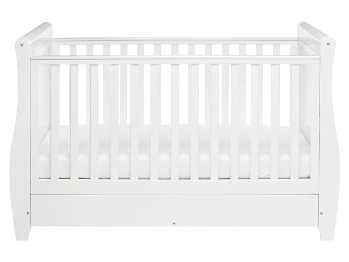 Babymore Stella Sleigh Drop Side Cot Bed – White