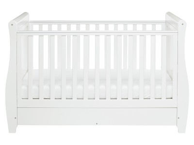 Babymore Stella Sleigh Drop Side Cot Bed – White