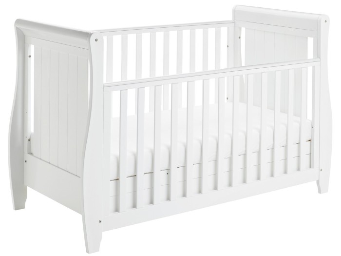 Babymore Stella Sleigh Drop Side Cot Bed – White