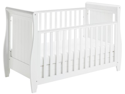 Babymore Stella Sleigh Drop Side Cot Bed – White