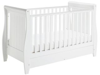 Babymore Stella Sleigh Drop Side Cot Bed – White
