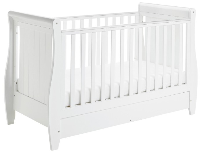 Babymore Stella Sleigh Drop Side Cot Bed – White