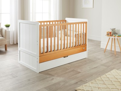ABI cot bed | White-Natural | toddler bed | cotbed with drawer storage