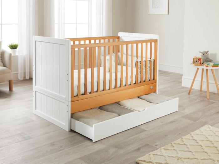 ABI cot bed | White-Natural | toddler bed | cotbed with drawer storage