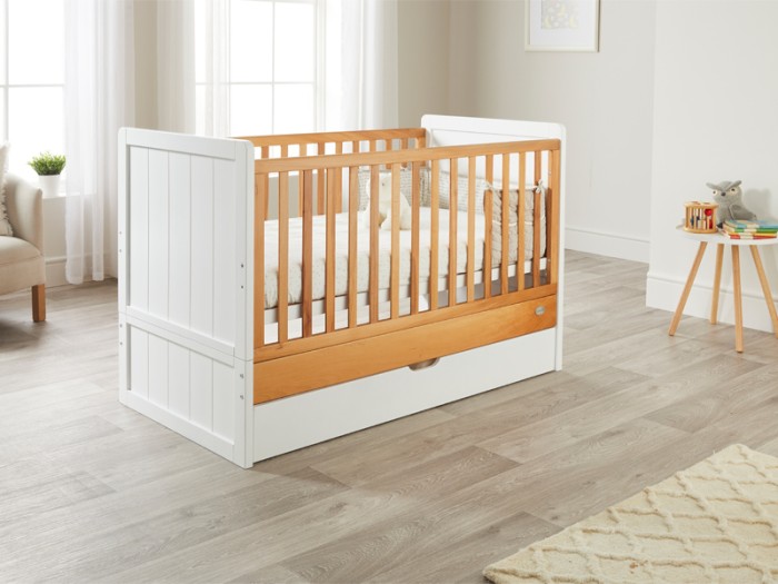 ABI cot bed | White-Natural | toddler bed | cotbed with drawer storage