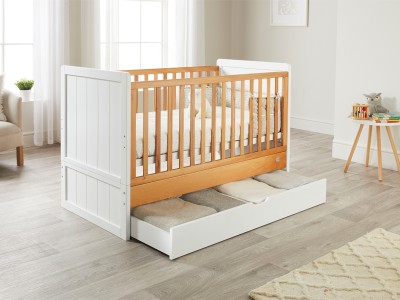 ABI cot bed | White-Natural | toddler bed | cotbed with drawer storage