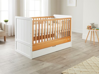 ABI cot bed | White-Natural | toddler bed | cotbed with drawer storage
