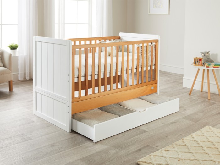 ABI cot bed | White-Natural | toddler bed | cotbed with drawer storage